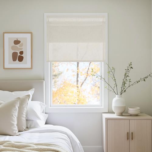 NICETOWN Linen Farmhouse French Door Curtain No Drill Blinds for Windows, Ivory Solid Cordless Blinds for Farmhouse Door Window Covering with Light Filgtering, W28 x L72, 1Pc