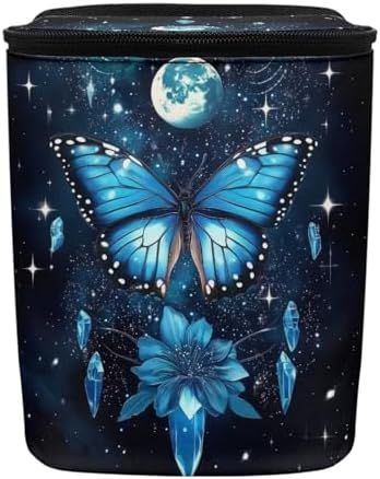 Butterfly Floral and Moon Pattern Car Trash Can with Lid and Zipper Portable Foldable Trash Bin for Car Interior Accessories Multipurpose Garbage Can Bags Storage Organizer