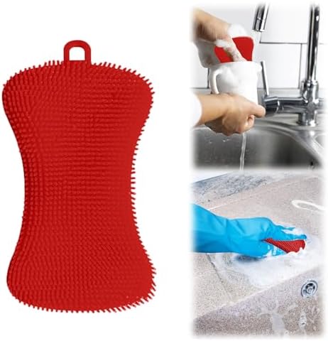 5 Pack Silicone Dish Sponges for Kitchen, Double Sided Silicone Dish Scrubber, Multipurpose Kitchen Scrubber Sponge, Vegetable Brush (Red)