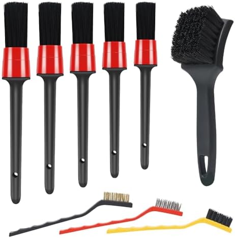 9pcs Detailing Brush Set,Interior Cleaning Brush,Steel Wire & Tire Brush Automotive Cleaning Brush Kit,for Cleaning Engine, Body Exterior Surface, Carpet, Truck, SUV, RV, Motorcycle