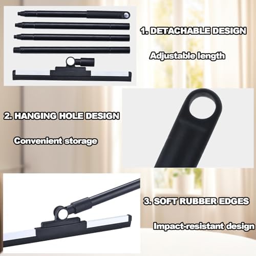 Floor Squeegee - 52 Inch Adjustable Long Handle 14.2 Inch Rubber Blade 180° Rotatable Head Heavy Duty Squeegee Broom for Floor Window Bathroom Tile Garage Concrete Shower Patio (Black)
