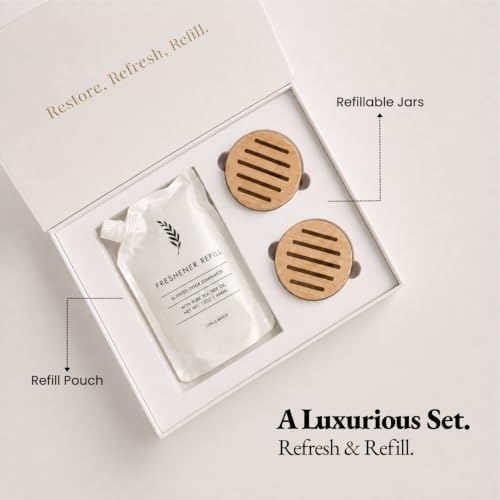 Odor Eliminator Gel Air Freshener Kit - Tea Tree Powered - Refill Gel (15oz), 2 Refillable Jars - Removes Strong Odors, Fragrant, & Long Lasting (Lemon Fresh)