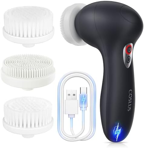 COSLUS FBX04 Facial Cleansing Brush Scrubber, 3-in-1 Bi‑Directional Spin | Electric Spin Brush for Removing Blackhead, Exfoliating, Massaging, Type-C Rechargeable, 3 Speeds, Waterproof, Men Women