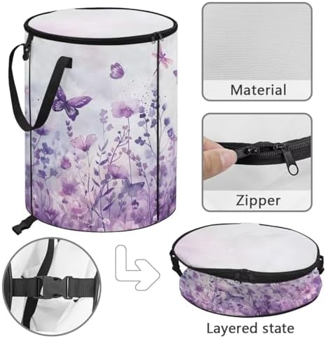 doginthehole Watercolor Purple Floral Butterfly Trash Can with Lid 23 Gallon, 22.83x17.71, Outdoor Recycling Bin Large Trash Can Outside Garbage Storage Bag for Camping Travel Beach