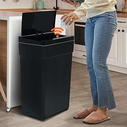 13 Gallon/50 L Kitchen Trash Can with Lid, Garbage Can with Touch-Free Lid, Cute Trash Bin Automatic Bathroom Trash Can, Motion Sensor Waterproof Trash Bin