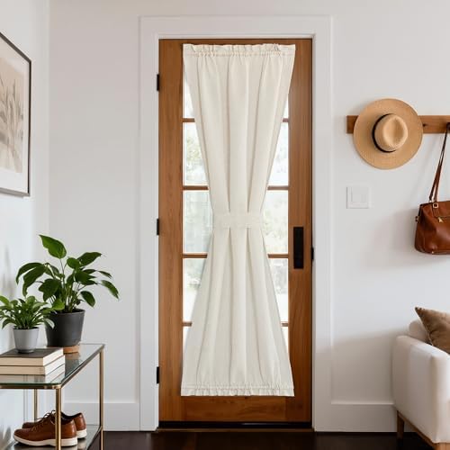 NICETOWN Natural Linen Door Curtains 72 inch Length 1 Panel | Farmhouse Kitchen Light Filtering Sidelight Window Cover, Rod Pocket Sheer Door Shade for Classroom, 1 Panel, 30 inch Wide