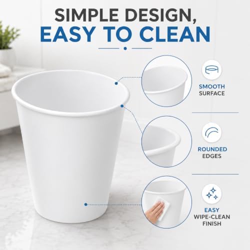 Small Bathroom Trash Can 1.5 Gallon Plastic Garbage Bin, Open Top Waste Basket for Bathroom, Bedroom, Office, Laundry Room, Narrow Space, White, 2 Pack