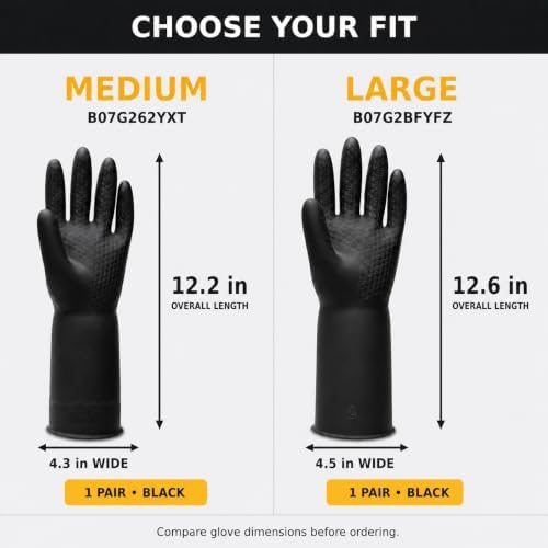 Heavy Duty Chemical Resistant Rubber Gloves (1 Pair) - Extra Long Cleaning & Industrial Work Gloves, Acids & Solvents