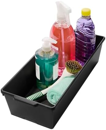 madesmart Classic Large Deep Storage Bin, Granite | non slip feet, rounded corners, soft grip handles, deep walls, easy carry, pantry bath supplies, cabinet use, woman owned