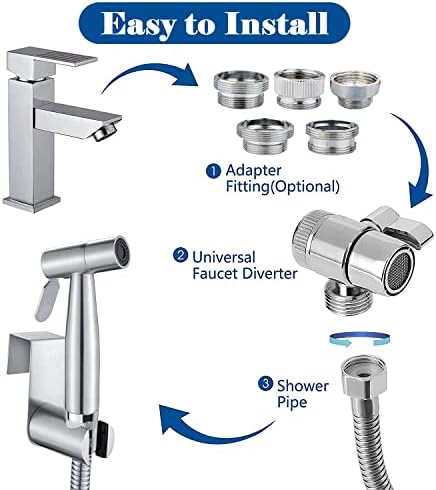 Sink Sprayer Hose Attachment for Faucet, Faucet Head Replacement with 5 Adapters, 59" Hose and Holder - for Feminine Hygiene, Baby Diaper Cleaning & Pet Bathing
