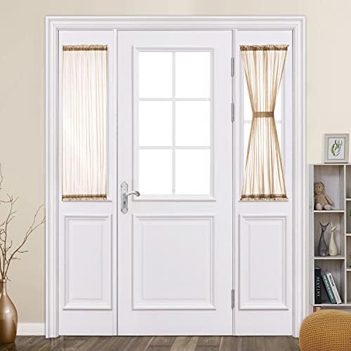 MIULEE Brown 25 x 40 Inches Sidelight Sheer Curtains for French Door | Light Filtering Window Gauze, 2 Panels, Tieback