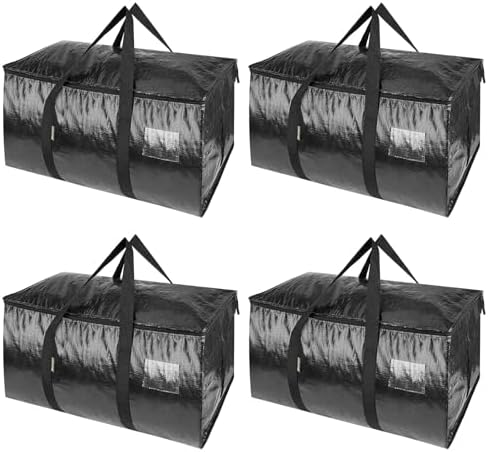 BALEINE 4-Pack Oversized Moving Bags with Reinforced Handles, Heavy-Duty Storage Tote for Clothes, Moving Supplies (Black, 4-Pack)
