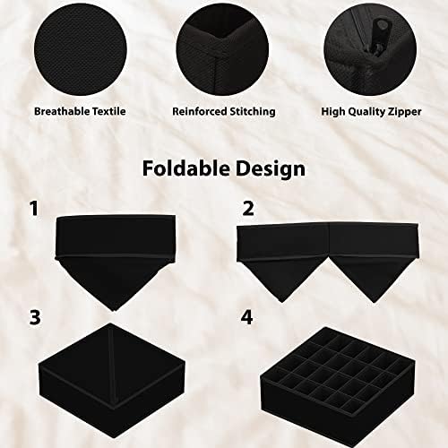 Simple Houseware 4-Pack Drawer Organizer Set for Underwear/Socks/Bra, Black | Closet Dividers for Underwear, Socks, Bras, Scarves, Ties - Foldable Non-Woven Storage Boxes