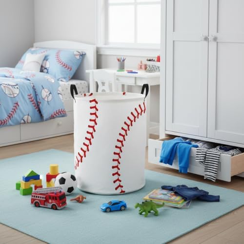Baby Laundry Basket Baby Nursery Hamper Kids Laundry Basket Toy Storage Bin for Boys Room Decor Gift Baskets for Bedroom Bathroom(Baseball)