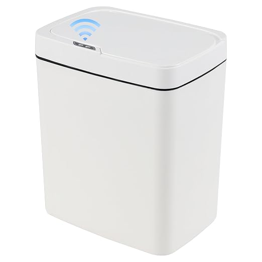 4 Gallon Plastic Automatic Bathroom Trash Can with Lid, 15 L, White | Touchless Motion Sensor Trash Can for Kitchen Bedroom Office