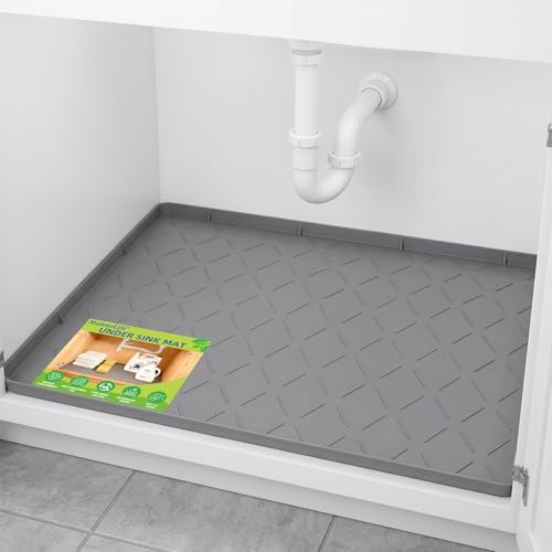 Mateeylife Under Sink Mat Kitchen Waterproof, Silicone Sink Tray 22"X34" | Under Sink Organizer Cabinet Shelf Protective Liner, Multi-use Silicone Mat for Boot Tray & Litter Mat, Dark Grey