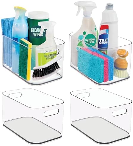 STORi Bliss 10" x 6" Open Clear Pantry Organizer Bin, Set of 4, Plastic Containers with Handle for Kitchen, Fridge, Cabinet, Closet, Bathroom, Undersink Storage Made in USA
