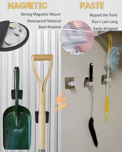 Magnetic Mop and Broom Holder, Broom Gripper Stainless Steel Mop Hanger Magnetic Broom Holder for Refrigerator, RV Camper Wall Organizer, Garage Kitchen Laundry Tools Organizer - 2 Pack/Gray…