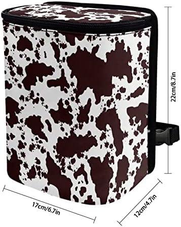 Brown Cow Print Trash Can for Car Portable Garbage Bag with Lid and Zipper Interior Auto Accessories Portable Trash Bin Hanging Backseat Cute Cowhide Multipurpose Multipurpose Trash Bags