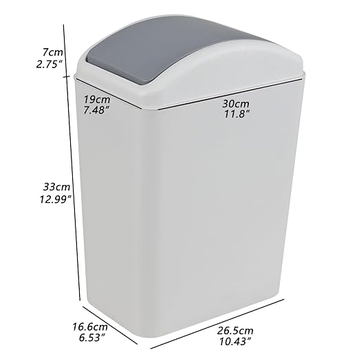 4.5 Gallon Slim Trash Bin with Lid, Swing Top Garbage Can, Gray | Narrow Design, Durable Plastic, Smooth Surface for Bathroom, Bedroom, Kitchen, Office