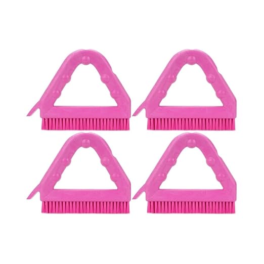 SPARTA Plastic Commercial Grout Brush, Triangle-Shaped Scrub Brush with Scraper and Two Threaded Holes for Attaching Handle (Sold Separately), 9 x 7 x 7 Inches, Pink, (Pack of 4)