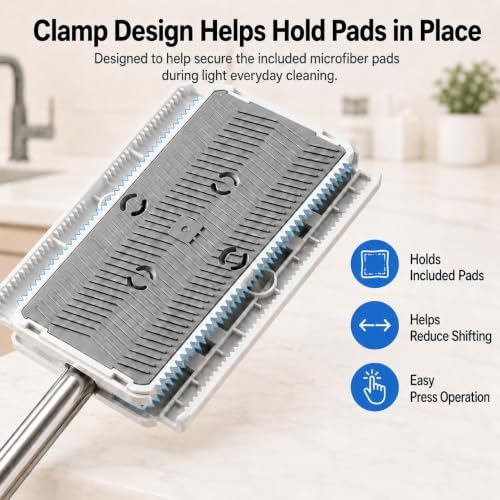 Hands Free Flat Mop with 5 Reusable Pads, One-Click Cloth Release, 53-Inch Extendable Stainless Steel Handle, Microfiber Mini Mop with Wall Holder for Hardwood, Tile, Bathroom, Kitchen and Glass