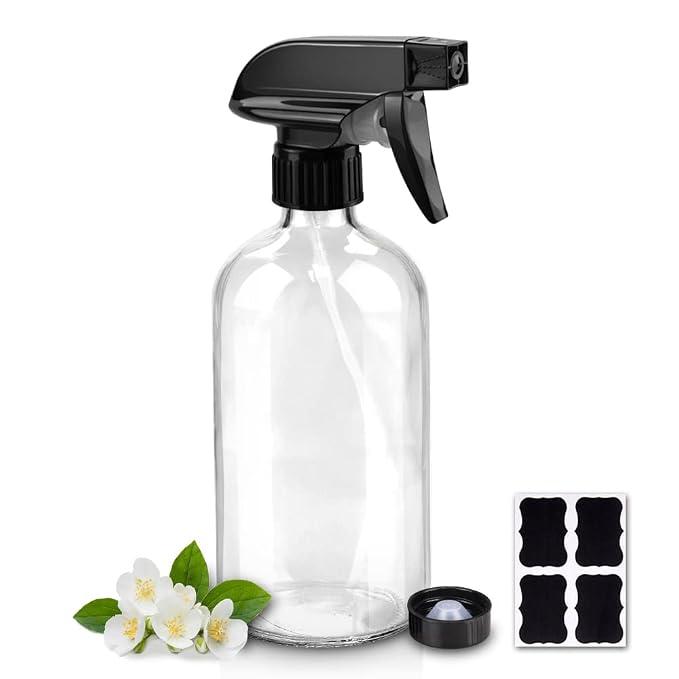 Glass Spray Bottles for Cleaning - 16 oz Refillable Spray Bottles for Hair | Clear Glass, Adjustable Nozzle, Refillable Container, Leak-proof, Spray Bottles for Hair, Cleaning Solutions, Plants, 1 Pack