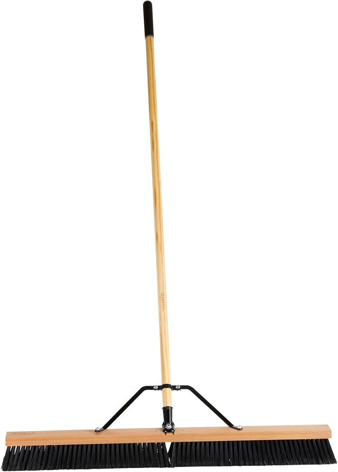 Restaurantware-Clean Tek Professional 36 Inch Push Broom, 1 Heavy-Duty Broom with 60â€ Handle - Fine Plastic Bristles, Durable, Wooden, Commercial Use, for Deck, Driveway, Garage, Yard, Patio