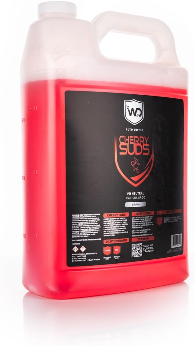 Cherry Suds Car Wash Soap - pH-Balanced Soap Creates Thick Foam in A Bucket; Safe on Waxes, Coatings, and Sealants; High Lubricity; Cherry Scent - 128 oz