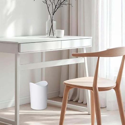 Superio Small Bathroom Trash Can with Lid, Modern White Mini Waste Bin with Swing Lid (1 1/2 Gallon, 6 Liter) Plastic Garbage Can for Kitchen, Bathroom, Bedroom, Office, Under Desk (2, White)