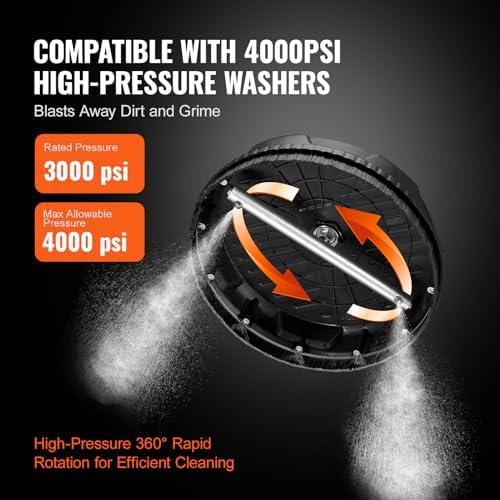 VEVOR 15 Inch Pressure Washer Surface Cleaner, 4000 PSI Universal Power Washer Accessory with 1/4 Inch Quick Connect, Heavy Duty Concrete Cleaner for Driveway, Patio, Floor and Sidewalk
