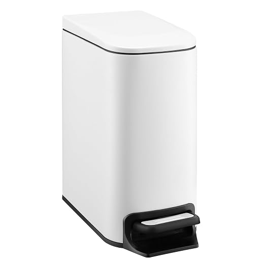 TIPGO Small Bathroom Trash Can with Lid, 1.6 Gal, Soft Close, White | Stainless Steel, 5.9'' Slim for Narrow Space, Foot Pedal, Soft Quiet Lid, Anti-fingerprint, Removable Inner Bucket, Odor Seal