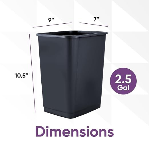 Superio Small 2.5 Gallon Plastic Trash Can, Waste Bin for Under Desk, Office, Bedroom, Bathroom- 10 Qt, (4, Dark Grey)