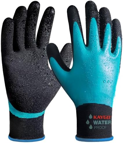 KAYGO Waterproof Work Gloves, Non-Slip Double Latex Coated, KG150 | Lightweight & Durable, Excellent Grip for Gardening, Construction, Fishing & Cleaning, for Men & Women