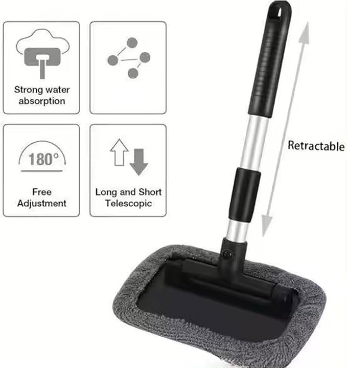 Windshield Window Cleaner Tool, Windshield Magnetic Car Window Cleaner, Magnetic Window Cleaner for Cars, Expandable Car Window Cleaner Tool with Microfiber Pads and Spray Bottles (2set)