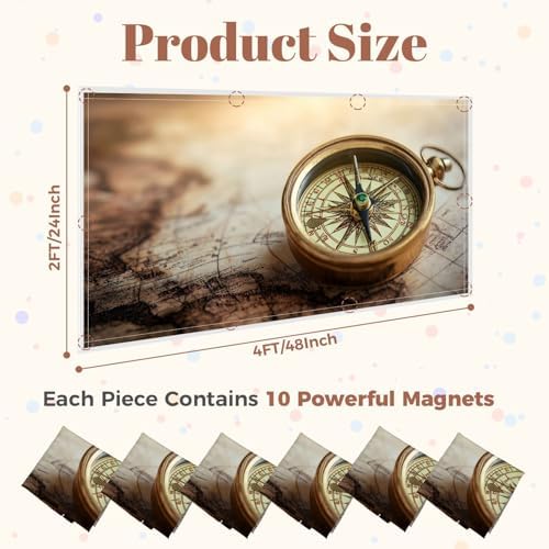 6 Pack Fluorescent Light Covers for Ceiling Lights Magnetic Old Compass World map Travel Geography Navigation Tourism Decorative Magnetic Light Cover Light Filters for Classroom Office Home