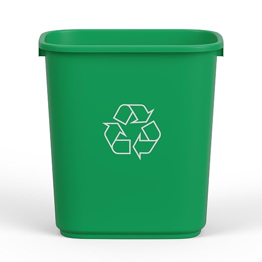 28 Qt. / 7 Gallon Green Rectangular Recycling Wastebasket Trash Can | 10 Pack