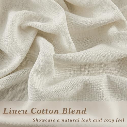 Linen Curtains 24 Inches Long 2 Panels for Kitchen Window Semi Sheer | Light Filtering Privacy Curtain, Dual Rod Pocket, for Farmhouse Rustic Natural, Cafe RV Campers Drapes, W25 x L24