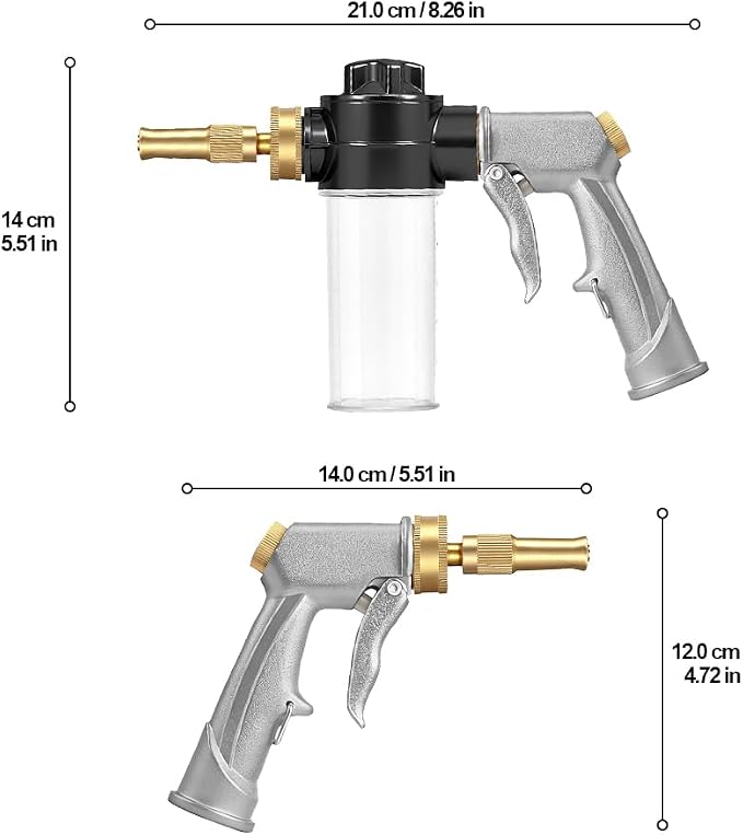 Hose End Sprayer Nozzle,Metal Car Wash Foam Gun with Soap Dispenser | Sprayer for chemicals,High Pressure Nozzle with adjustable spray modes,for car washing,solar panel & window cleaning,gardeing