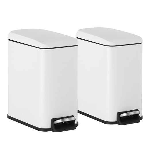 1.3 Gallon Small Kitchen Trash Can, Stainless Steel, Removable Plastic Inner Bucket, Foot Pedal, for Bathroom,(2 Set)
