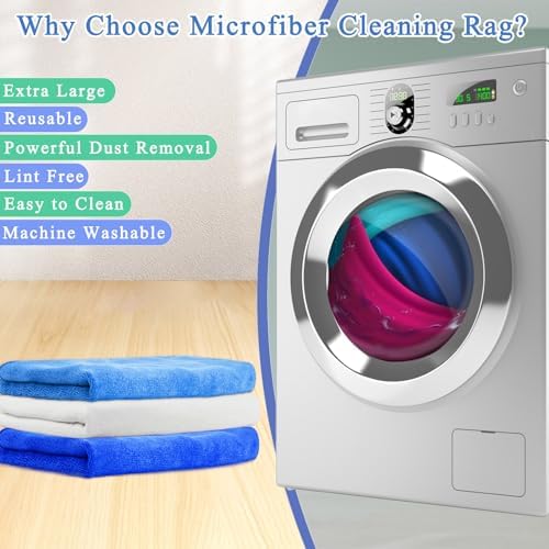 6 Pcs Extra Large Microfiber Cleaning Cloth, 20" x 30" Washable Reusable Large Floor Cloth Rags, Microfiber Towels for Mop Cleaning Office Bathrooms Housekeeping (Blue, White)