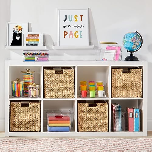 mDesign Natural Woven Hyacinth Cube Organizer Basket with Handles, Storage for Bathroom, Laundry Room Shelf or Nursery - Perfect for Cubby Storage Units - Hold Blankets and Books - 6 Pack, Natural/Tan