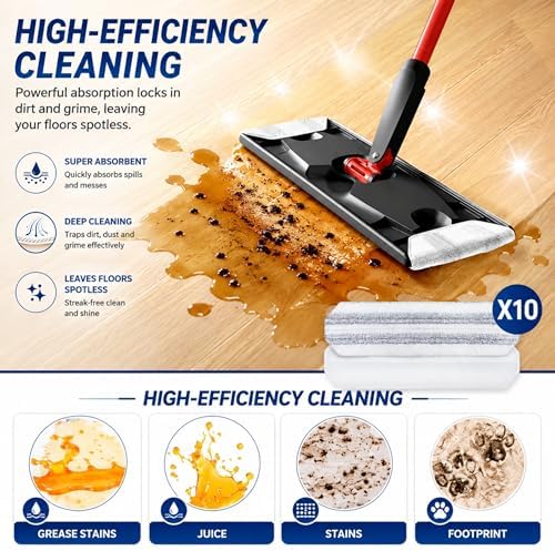 10 Pack H2prO Mop Pads,Compatible with O Cedar H2prO Flat Mop System Universal Mop Pads Mop Head Refills Washable Wet Mop,Replacment for Vileda H2prO Size Mops 15.94'' x 4.33''