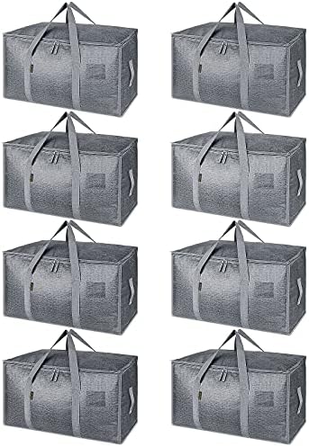 BALEINE 8-Pack Oversized Moving Bags with Reinforced Handles, Heavy-Duty Storage Tote for Clothes, Moving Supplies (Winter Grey, 8-Pack)