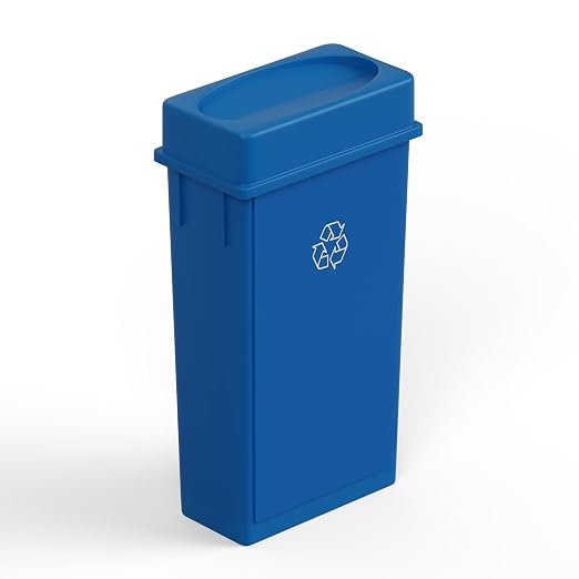 23 Gallon Blue Rectangular Slim Trash Can with Drop Shot Lid | Great for Home, Commercial, or Restaurant Use.