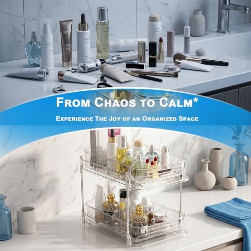 2-Tier bathroom cabinet organizer, bathroom organizers and storage with Adjustable Removable Dividers,Under Sink Organizing,Under Sink and Pull-Out Cabinet Organizer for Kitchen and Pantry Storage
