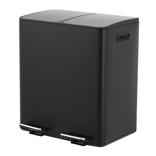 Dual Compartment Trash Can 40L (2x20L), Stainless Steel Recycling Bin with Removable Buckets, Soft Close Odor-Sealing Lid, Collapsible Pedal, Fingerprint Resistant for Home Kitchen or Office