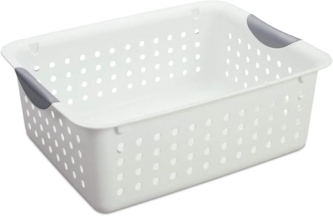 Sterilite Medium Ultra Basket, Closet Organizer Bin, Cabinets, Pantry, Shelving and Countertop Space, Open Container, White, 1-Pack