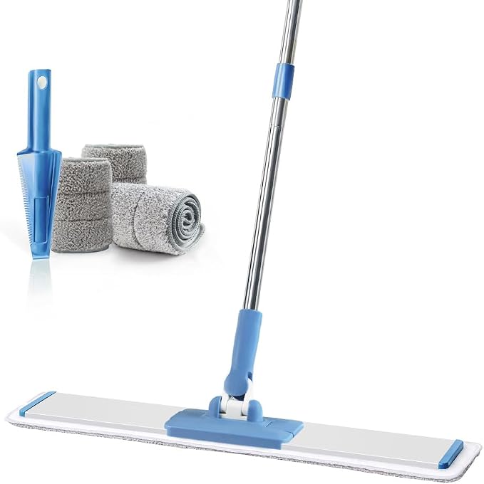 CQT 24" Commercial Flat Mop Set Wet&Dry 4 Pads Stainless Handle (Blue)