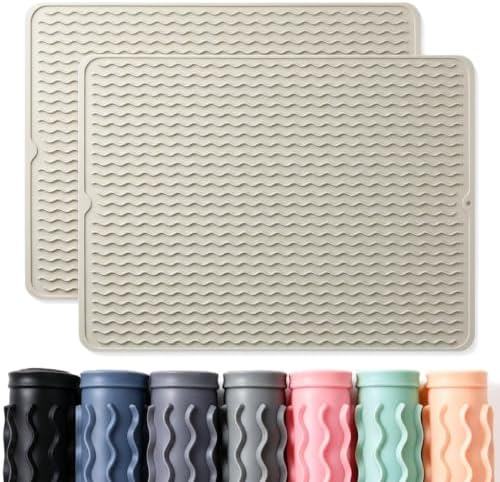 2 Pack Caketime Silicone Dish Drying Mat for Kitchen Counter Cooking Baking Under Sink Protector Espresso Machine Accessories Stone Rack Trays Drain Extra Large 24"x18"